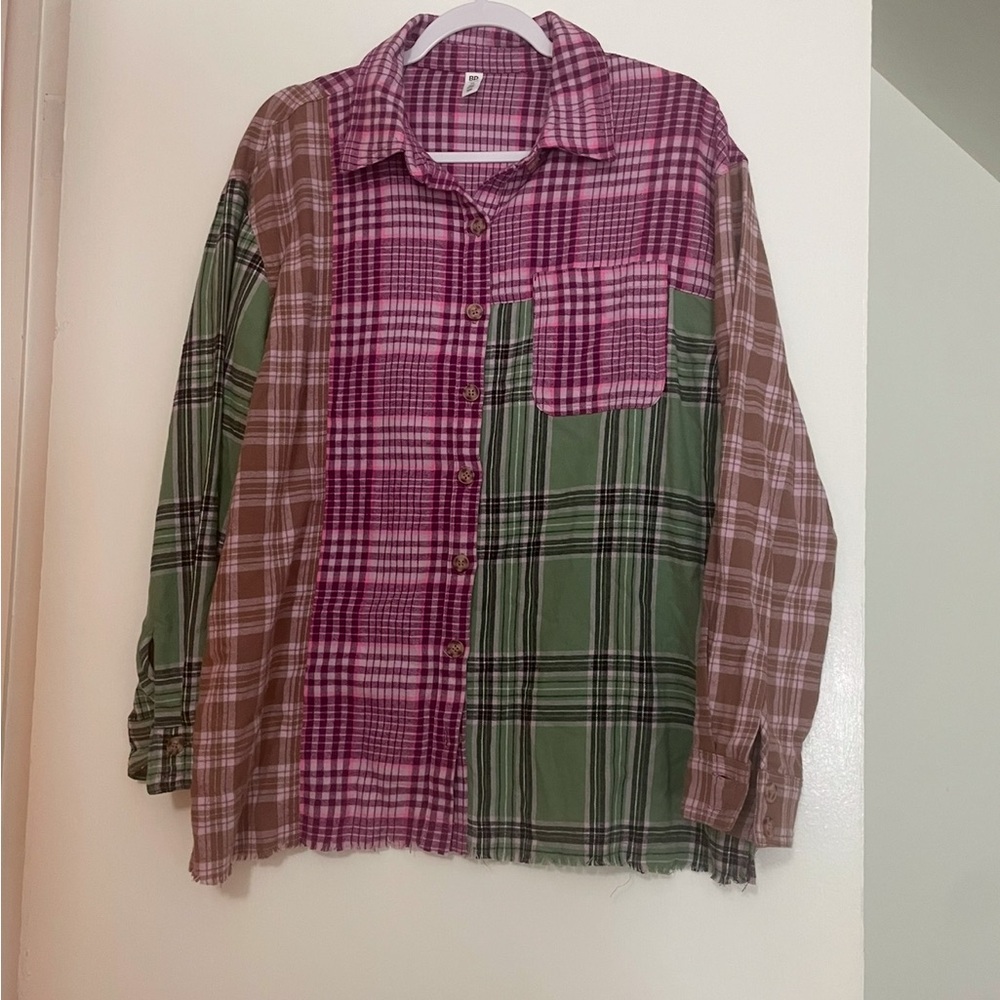 Nordstrom Plaid  Button-Up Shirt in Pink, Green, and Brown
